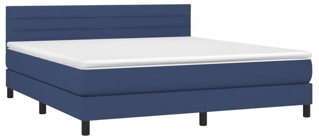 Cama box spring c/ colchão e LED 180x200 cm tecido azul