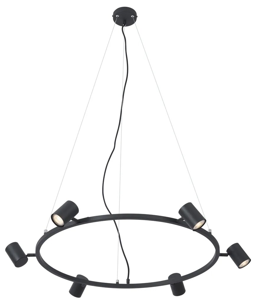 Candeeiro suspenso moderno preto com 6 luzes - Jeana Circle Moderno