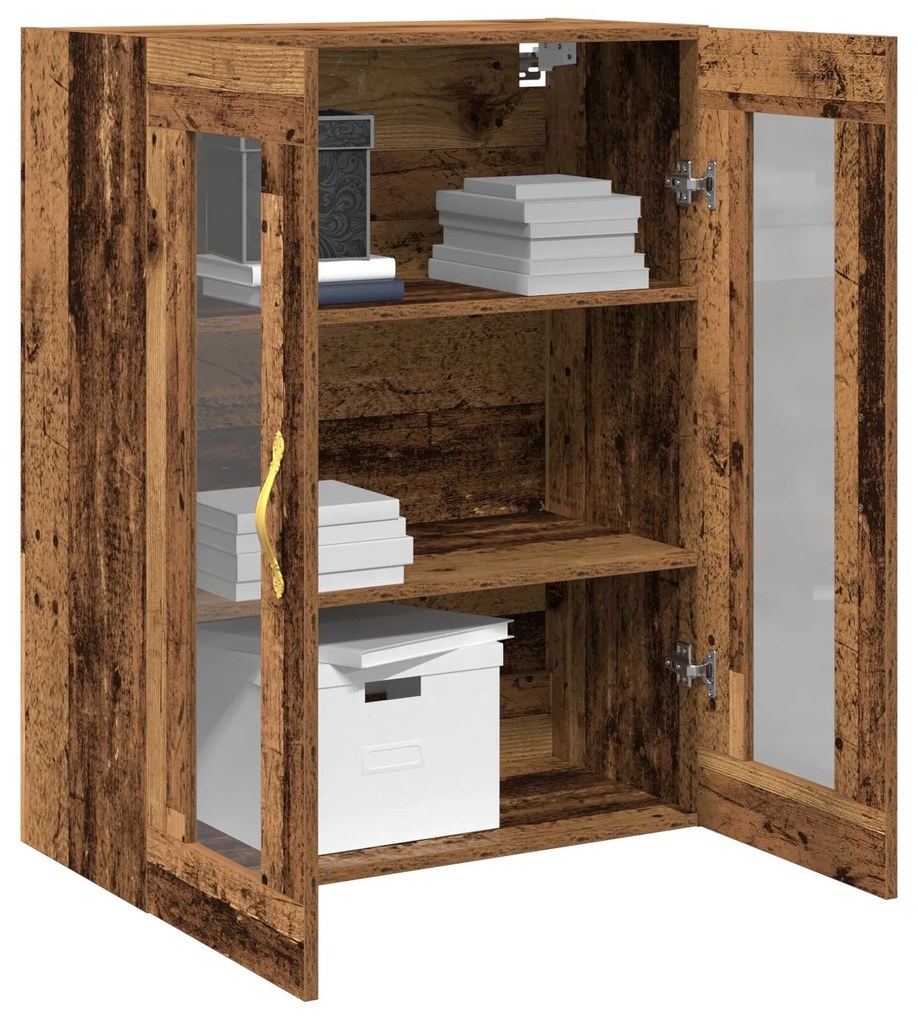 Armário de parede vidaXL com portas de vidro madeira velha 69,5x34x90
