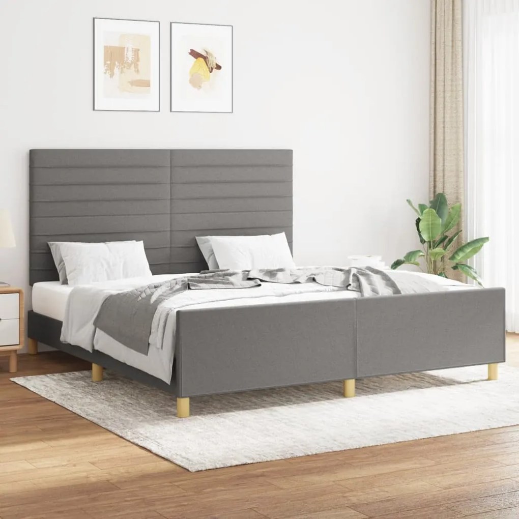 Estrutura de cama sem colchão 160x200 cm tecido cinzento-escuro