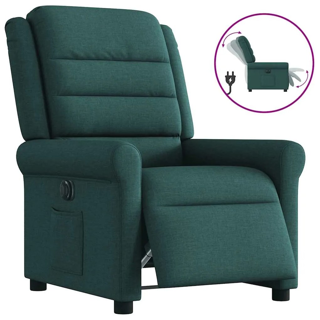 vidaXL Poltrona elétrica reclinável tecido verde-escuro