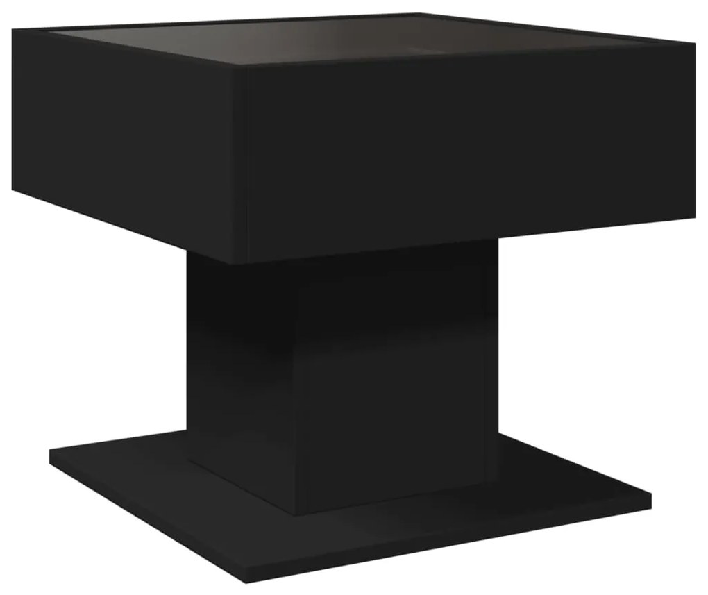 Mesa de centro c/ LEDs 50x50x45cm contraplacado preto brilhante