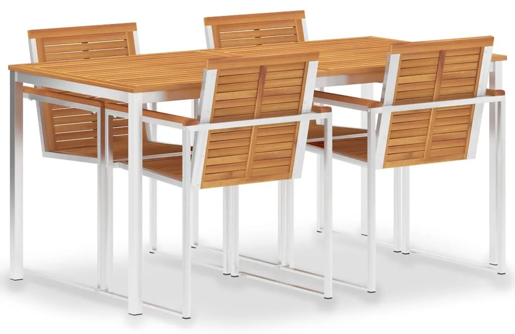 vidaXL 5 pcs conjunto de jantar madeira acácia maciça e aço inoxidável