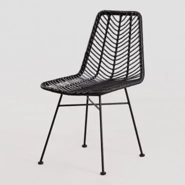Cadeira De Jantar Em Rattan Sintético Gouda Colors Preto & Negro - Sklum