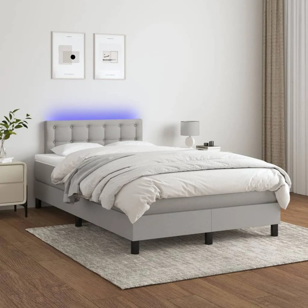 vidaXL Cama box spring c/ colchão e LED 120x200 cm tecido cinza-claro