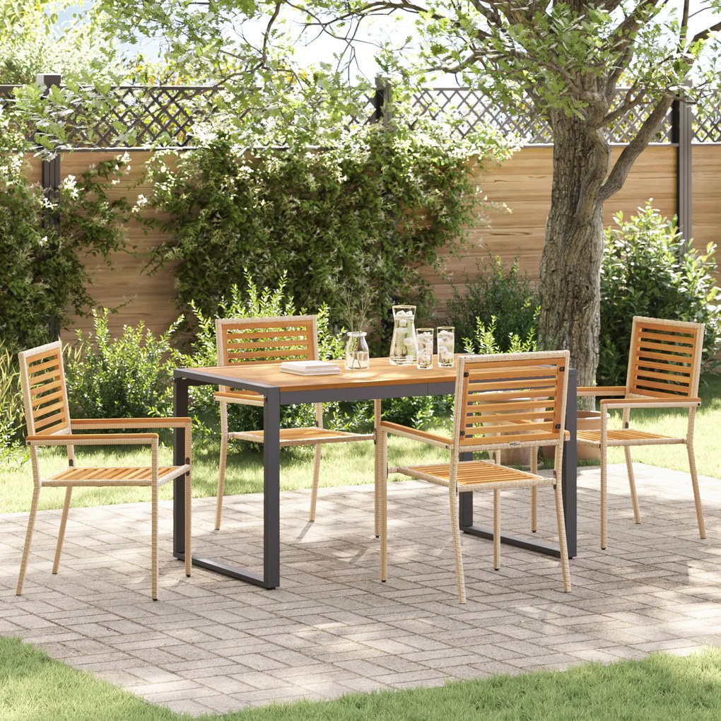 Conjunto de Jantar para Jardim vidaXL de 5 Peças Bege Poli Rattan Acácia