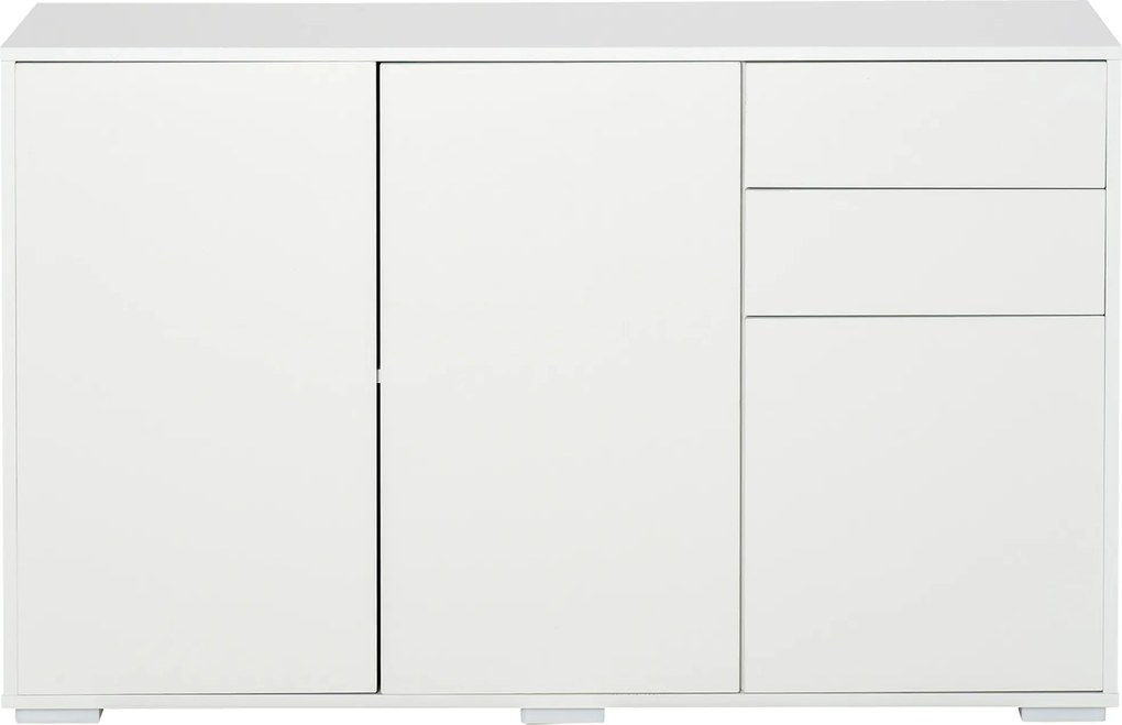 Aparador com 2 gavetas deslizantes, 3 portas e prateleira ajustável, em aglomerado, 117 x 36 x 74 cm, branco