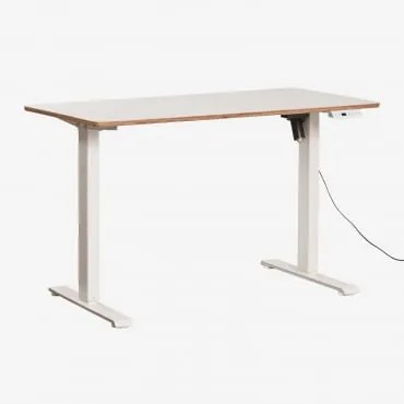 Secretária Retangular Serpi, 120x60 Cm, Regulável Eletricamente Em Altura, Com Função De Memória, Em Madeira E Ferro. Madeira Branca & Branco - Sklum