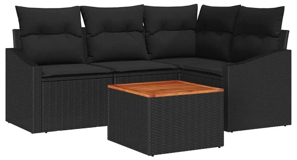 Conjunto de sofá de jardim com 5 peças e almofadas pretas em rattan si