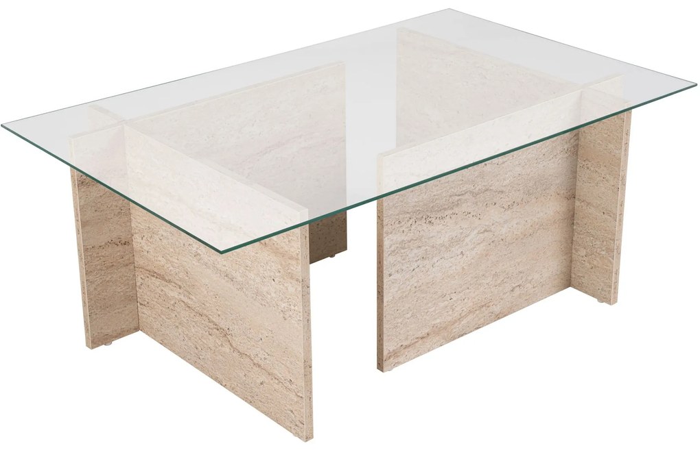 Mesa de Centro "Vetrino" – Vidro Temperado Travertine, 105x65x40 cm, D