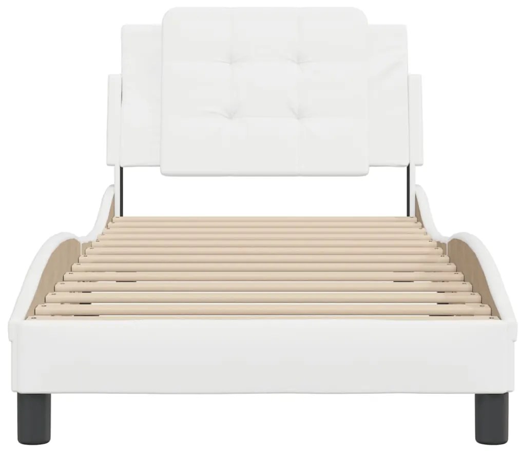 Estrutura de cama c/ cabeceira couro artificial 90x190cm branco