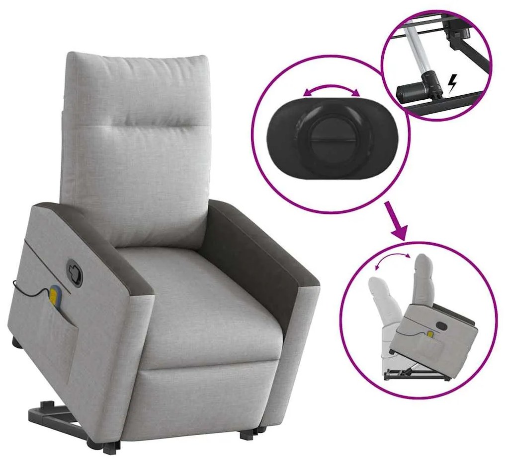 Poltrona elevatória de massagens tecido cinzento-nublado