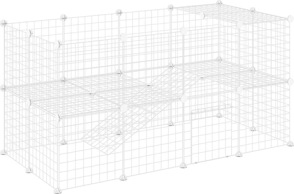 PawHut Recinto de Metal para Pequenos Animais de Estimação com 36 Painéis Desmontável DIY 146x73x73 cm Branco | Aosom Portugal