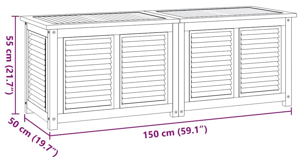 Caixa de arrumação para jardim com saco 150x50x55cm teca maciça