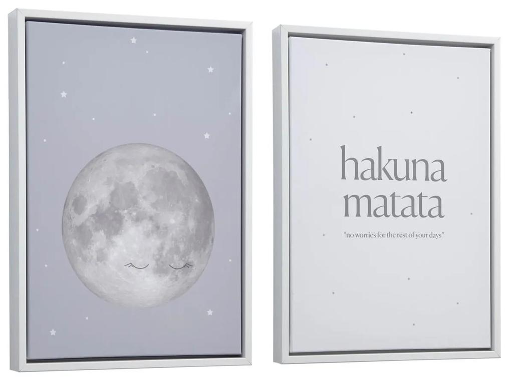 Kave Home - Set Ludmila de 2 quadros de madeira branco lua cinzento