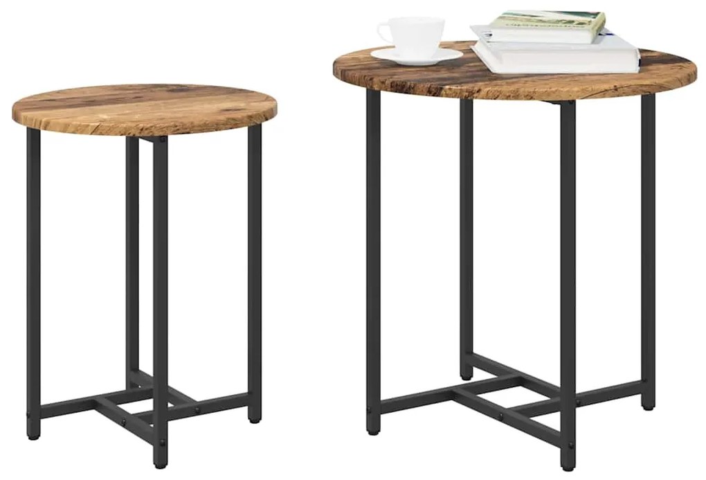 Conjunto de Mesas de Apoio 2 pcs em Madeira Velha e Metal
