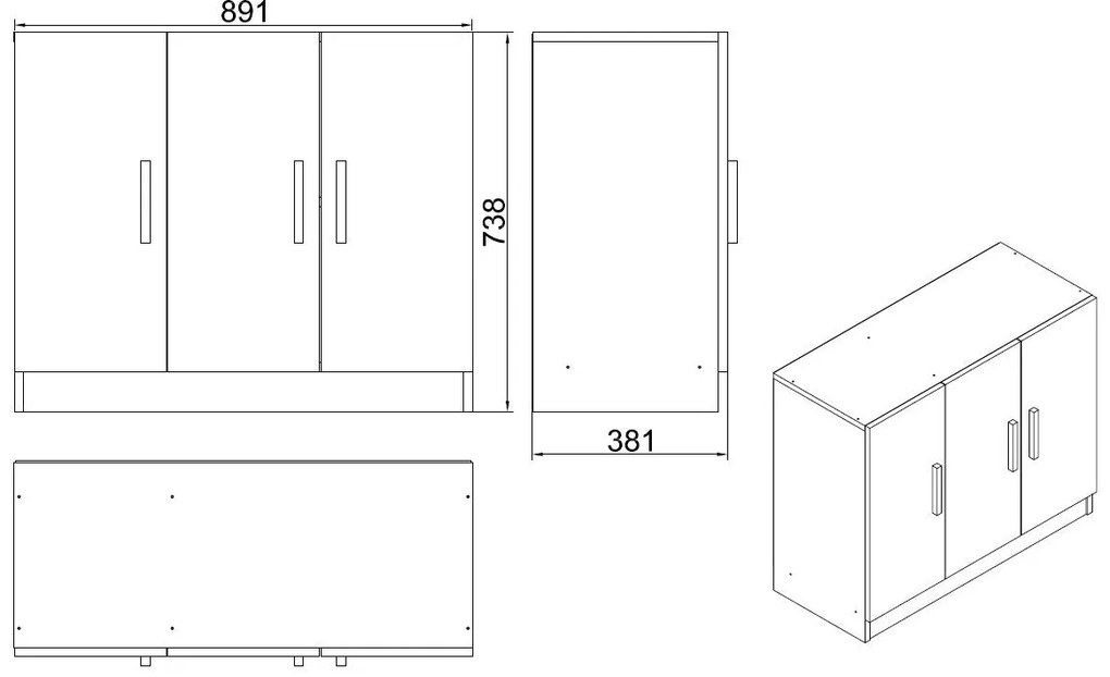 Armário Multiusos VO5 – Carvalho/Preto – 89,1x73,8x38,1 cm