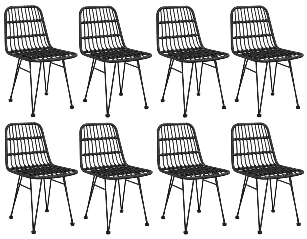 9 pcs conjunto de jantar para jardim vime PE preto