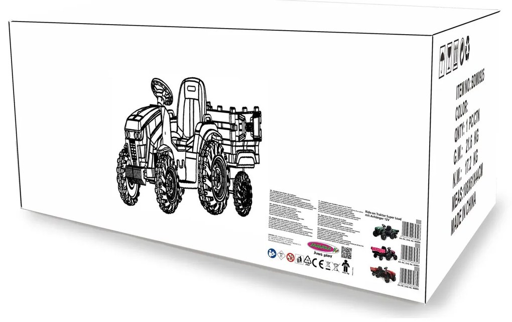 Trator elétrico infantil Super Load com reboque verde 12V