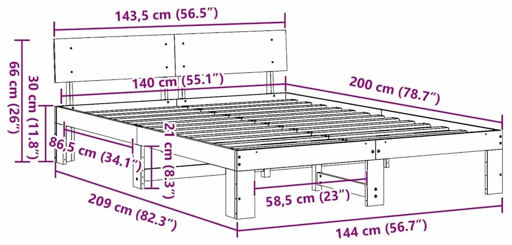 Estrado de Cama com Cabeceira Castanho 140x200 cm Madeira de Pinho Mac