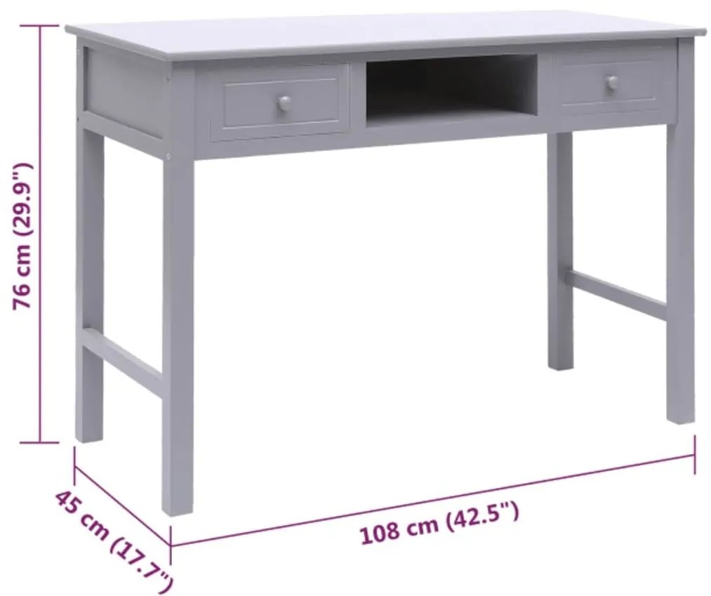 Secretária 108x45x76 cm madeira de paulownia maciça cinzento
