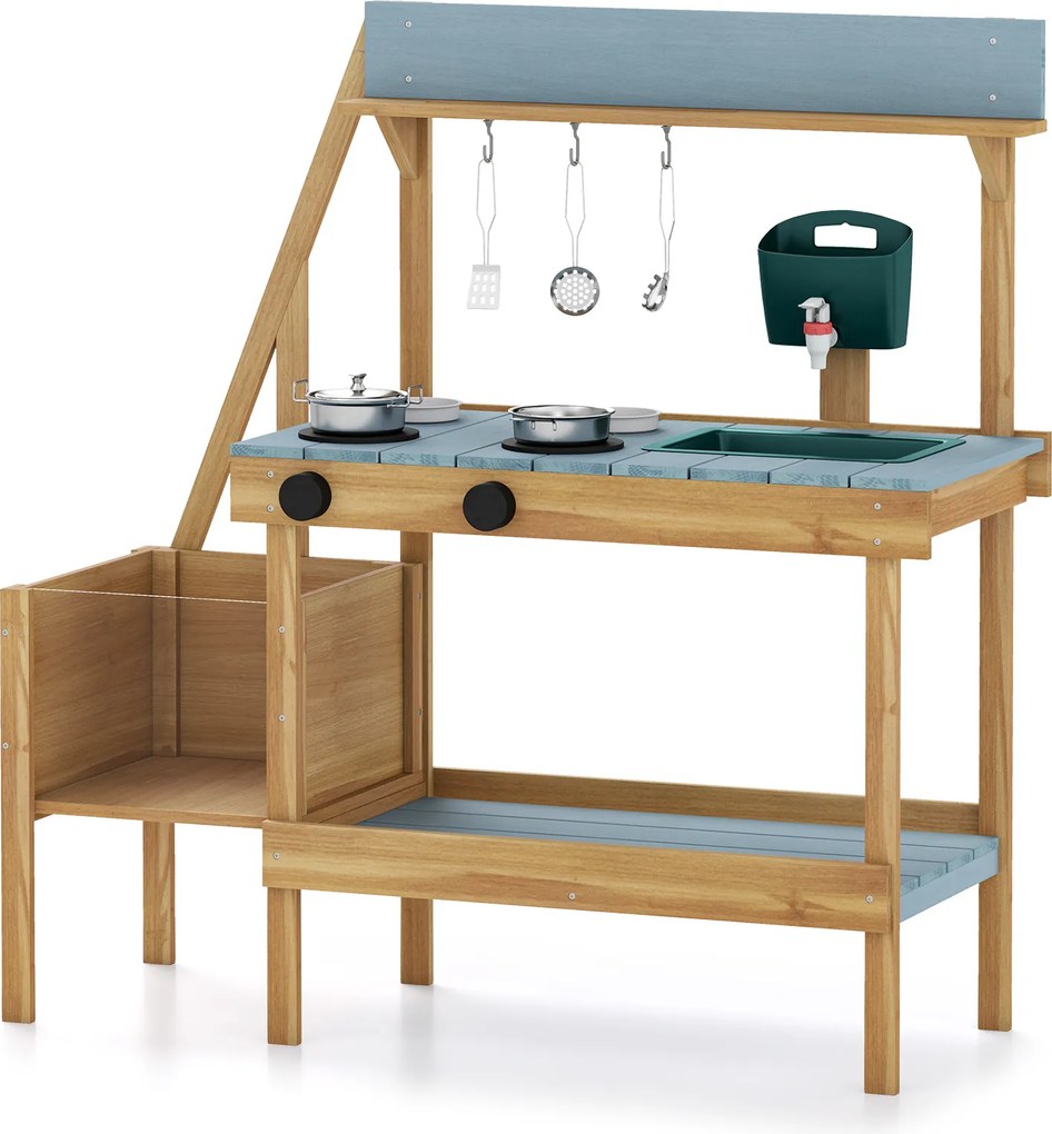 Cozinha brincar infantil para Brincar no Exterior, 93 x 36,5 x 96 cm, com Floreira Elevada, Natural