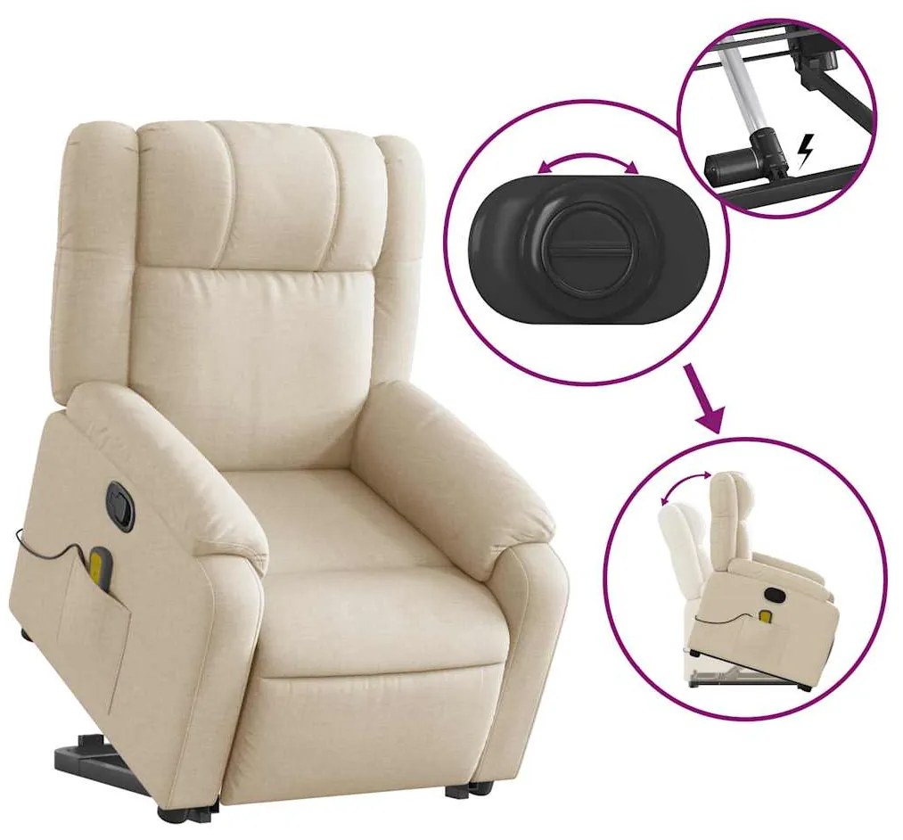Poltrona elevatória de massagens tecido cor creme