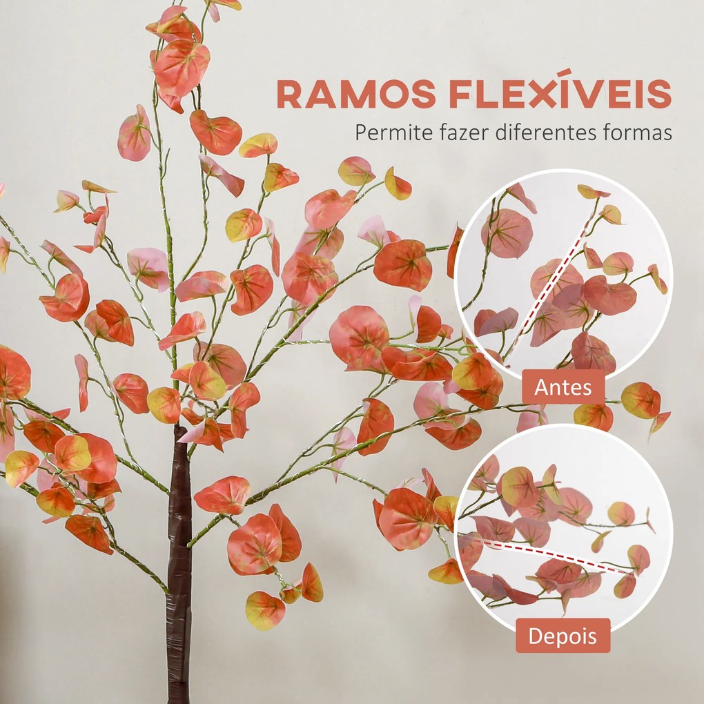 Árvore de Eucalipto Artificial 120 cm Árvore Artificial com 175 Luzes LED e Base Decoração Laranja e Castanho