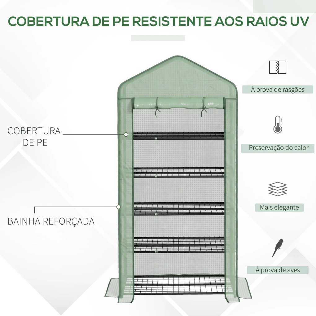 Estufa de Jardim de 5 Prateleiras com 1 Porta com Fecho de Correr para Cultivo de Plantas em Terraço 90x49x193 cm Verde