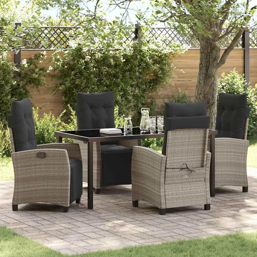 vidaXL Conjunto de Jantar de Jardim de 5 Peças em Cinza Claro com Rattan Sintético