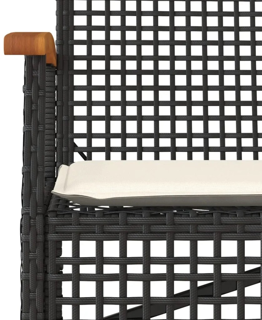 Banco de jardim com almofadão madeira de acácia e vime PE preto