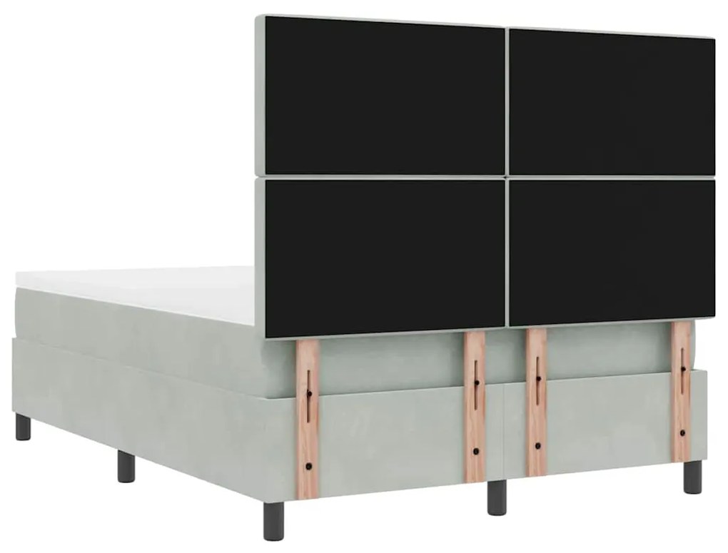 Cama Box Spring vidaXL com Colchão e Luz LED Cinza Claro 140x190 cm Ve
