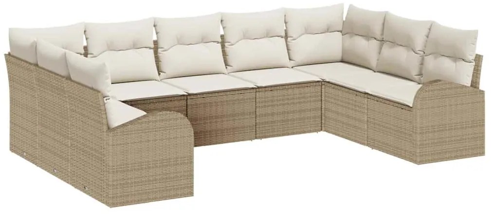 Conjunto de Sofá de Jardim com 9 Peças e Almofadas Bege em Rattan Sint