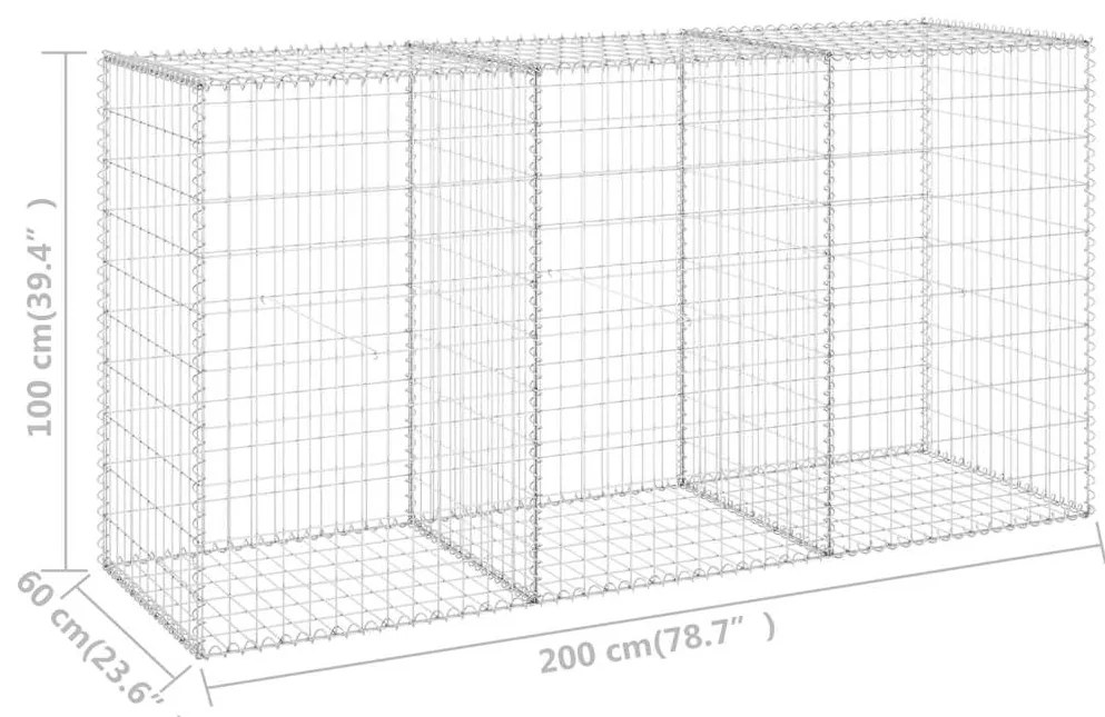 Muro gabião com tampas aço galvanizado 200x60x100 cm