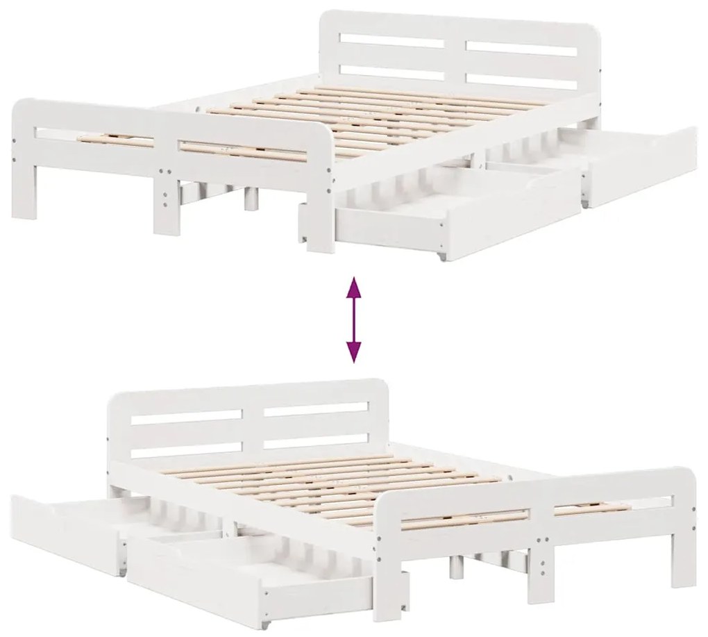 Cama sem colchão 135x190 cm madeira de pinho maciça branco
