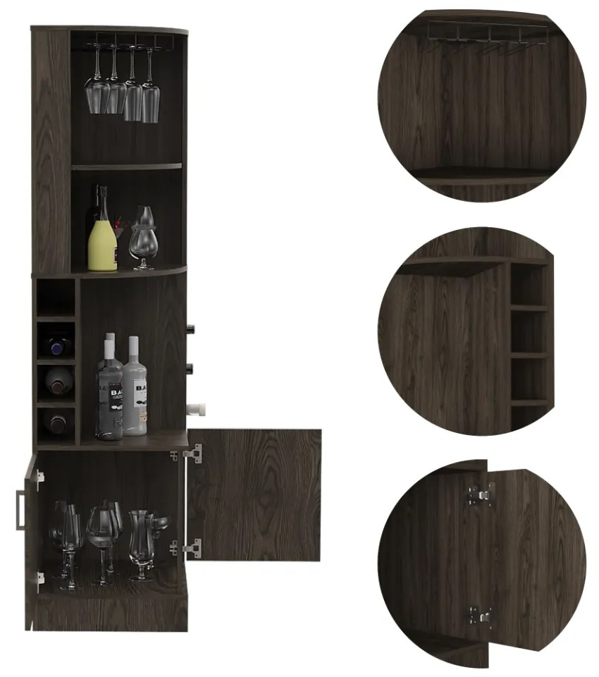 Bar de Canto com Suporte Copos, para sala, cozinha 180,6 cm a x 46,9 cm p x 46,9 cm, Castanho