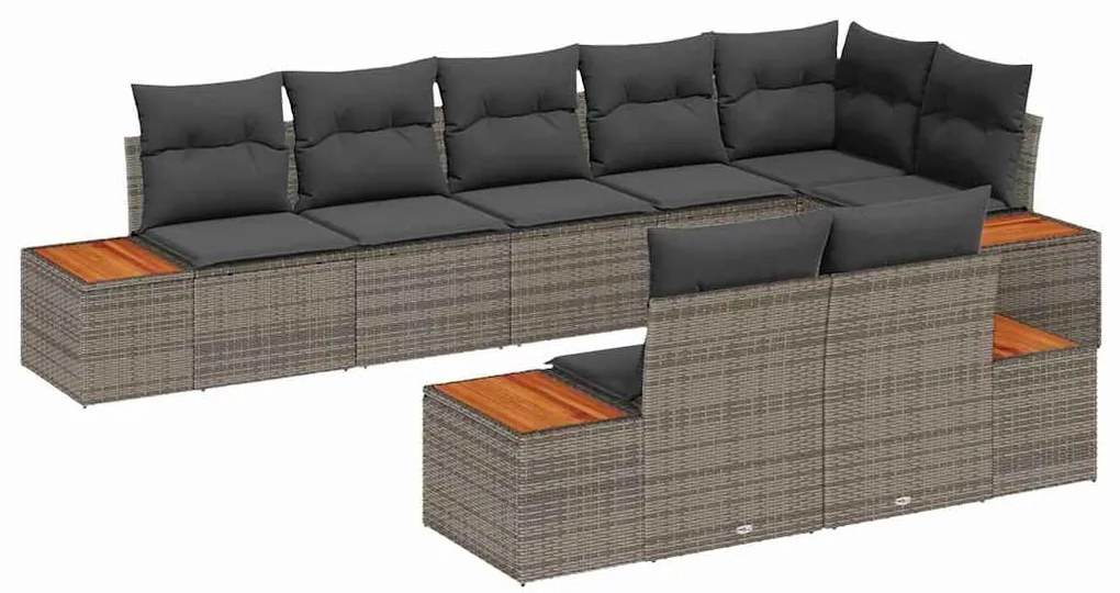 Conjunto de Sofá de Jardim com 8 Peças e Almofadas Cinza em Rattan Sin