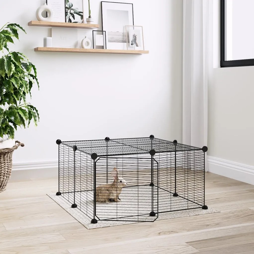 vidaXL Gaiola p/ animais de 12 painéis c/porta 35x35 cm aço preto