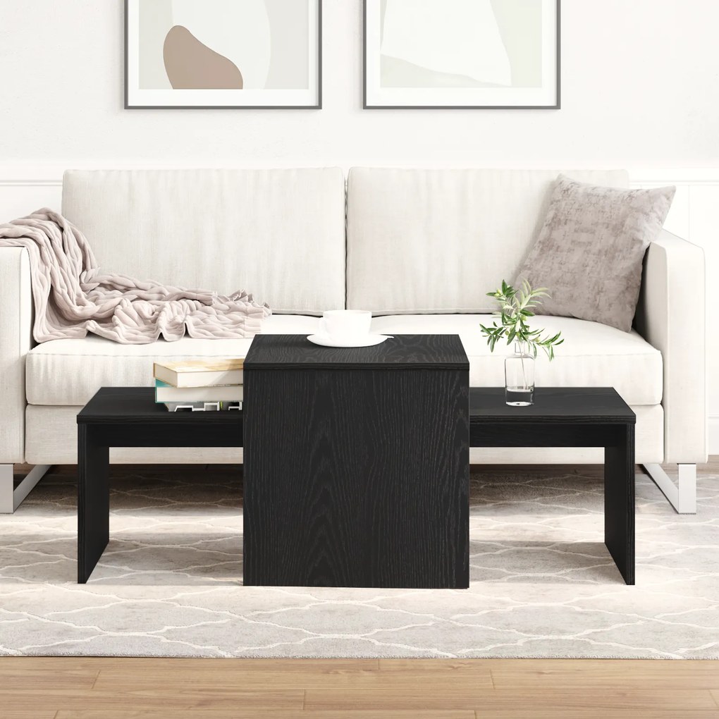 Conjunto de Mesas VidaXL Preto Carvalho 100x48x40 cm Madeira de Engenharia