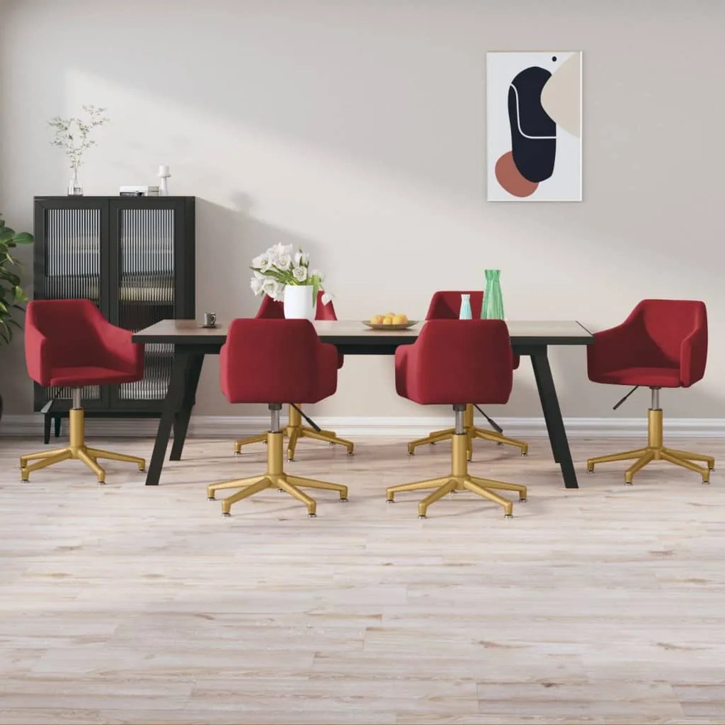 vidaXL Cadeiras de jantar giratórias 6 pcs veludo vermelho tinto