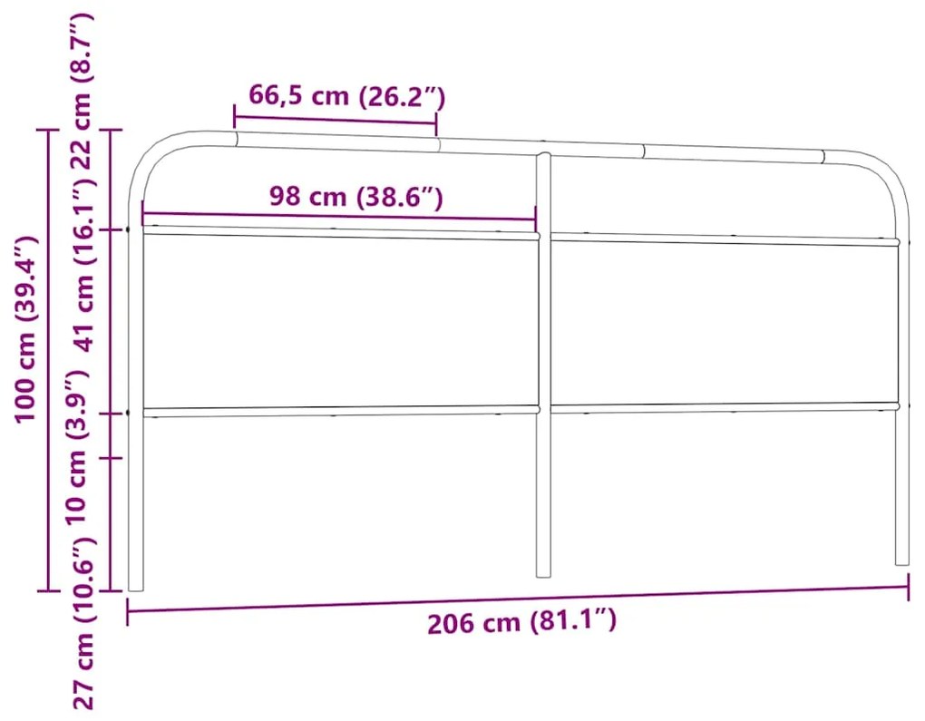 Cabeceira de cama 200 cm derivados madeira/aço carvalho sonoma