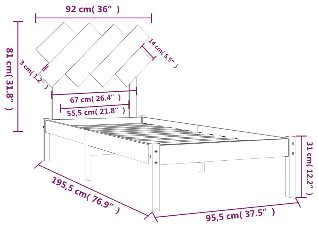 Estrutura cama de solteiro 90x190 cm madeira maciça branco