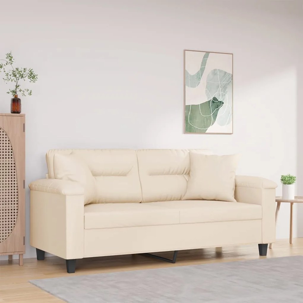 Sofá 2 lugares c/ almofadas 140 cm microfibra bege