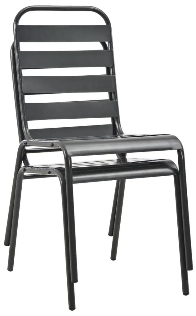 Cadeiras de exterior empilháveis 2 pcs aço cinzento