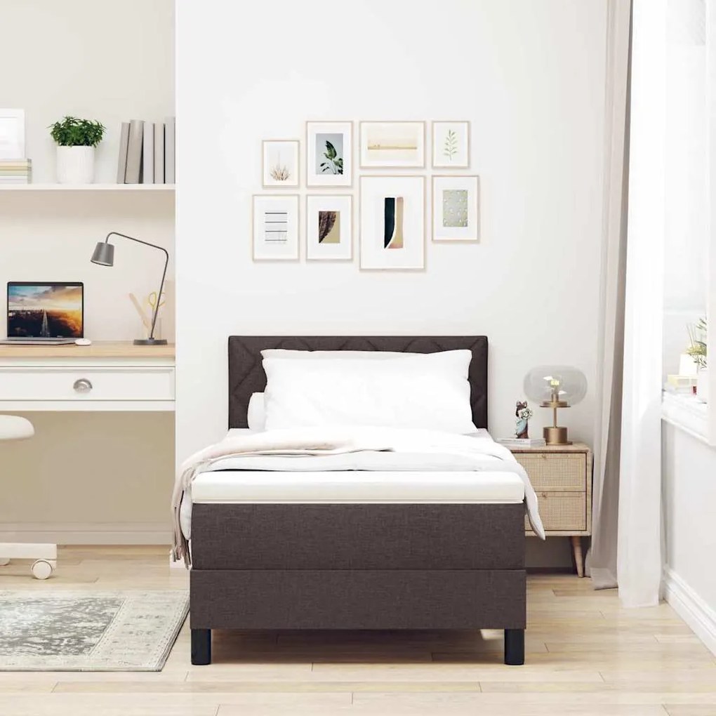 Cama Box com Colchão &amp; LED Marrom Escuro 90x200 cm Tecido