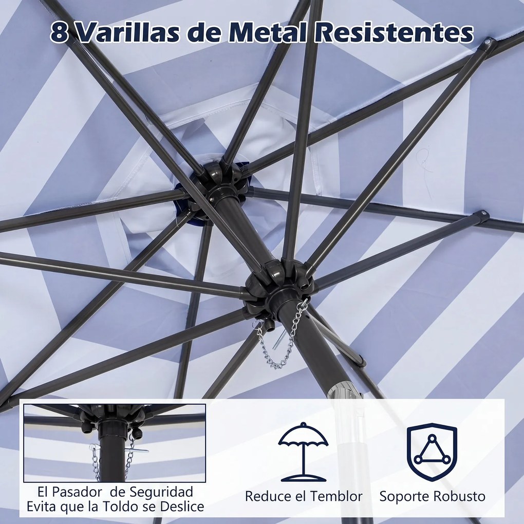 Guarda sol de Exterior com Franjas 270 x 234 cm (BASE NÃO INCLUIDA), Ângulo de Inclinação Ajustável, Azul e branco