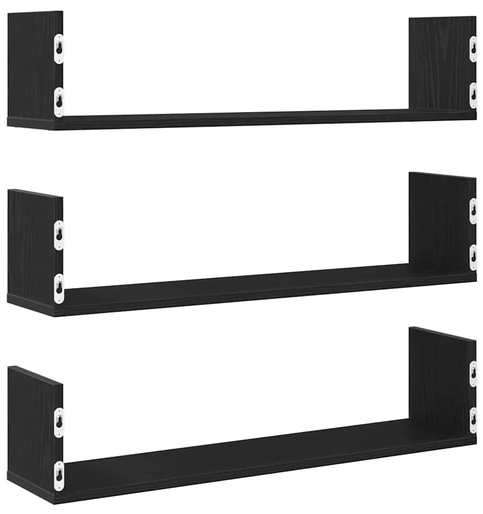 Prateleiras de parede 3 pcs deriv. de madeira carvalho preto