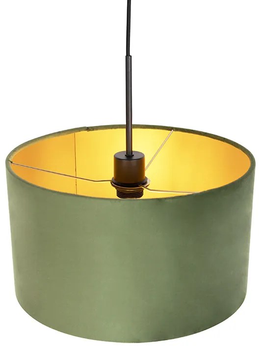 Candeeiro de suspensão com abajur de veludo verde com dourado 35 cm - Combi Country / Rústico,Rústico