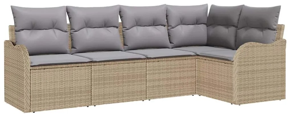 Conjunto de Sofá Jardim de 5 Peças com Almofadas Bege Polirattan