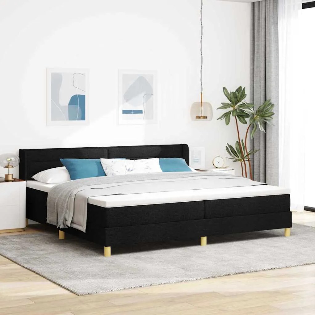 vidaXL Cama Box com colchão com cabeceira Preto 200 x 200 cm Poliéster